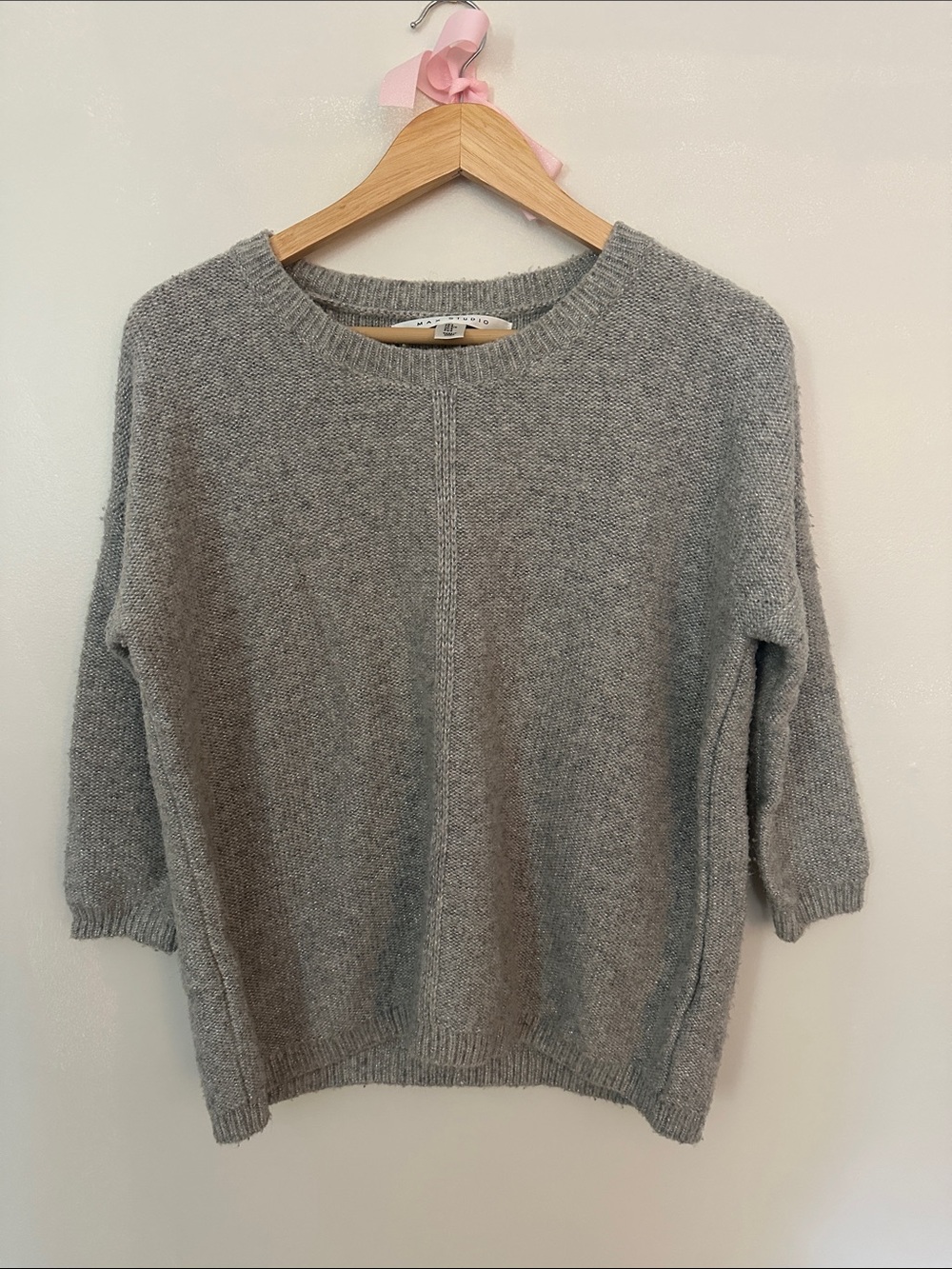 Max Studio Light Gray Shimmer Crewneck Sweater